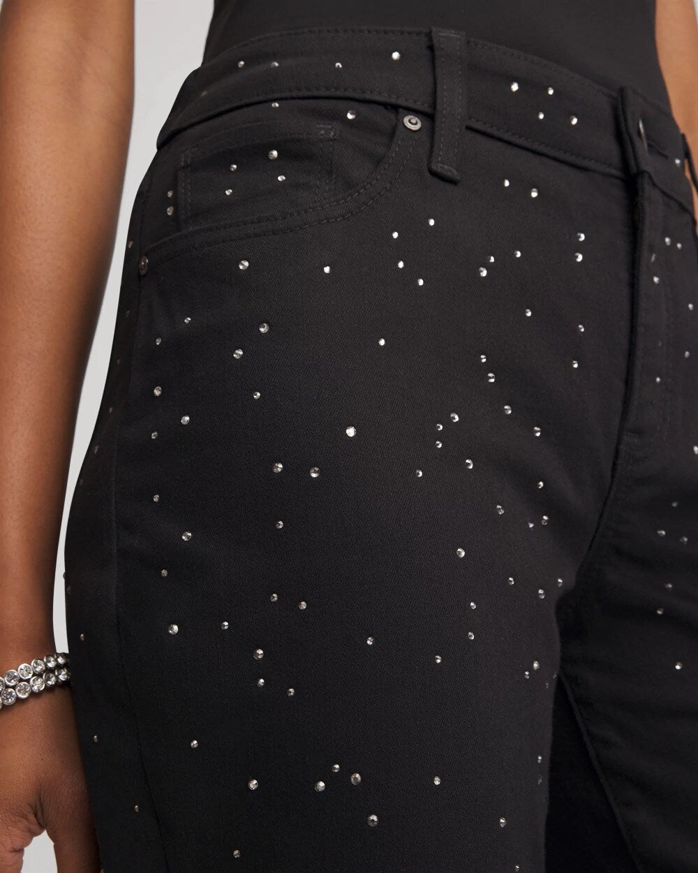 Black Stone Embellished Girlfriend Slim Ankle Jeans