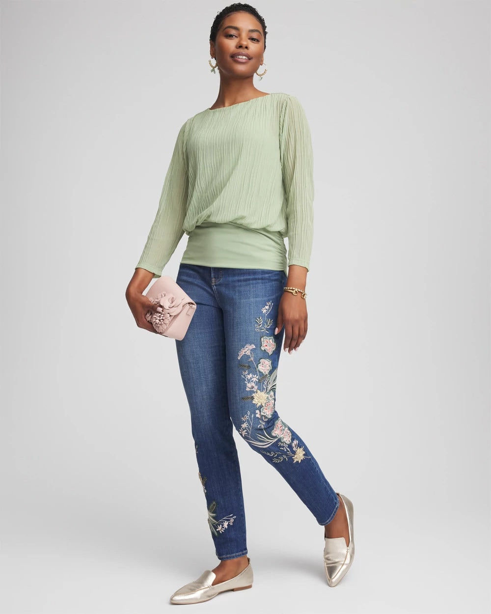 Dragon Road Indigo Appliqué Girlfriend Slim Ankle Jeans