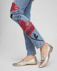 Poppy Indigo Placed Floral Girlfriend Slim Ankle Jeans
