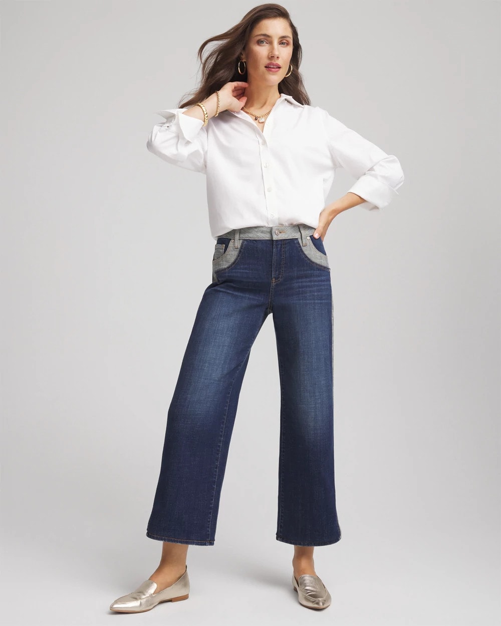 Eclipse Indigo Girlfriend Cropped Colorblock Wide-Leg Jeans