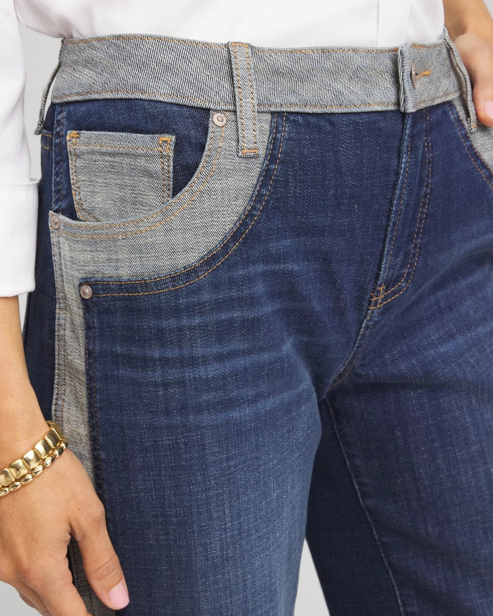 Eclipse Indigo Girlfriend Cropped Colorblock Wide-Leg Jeans