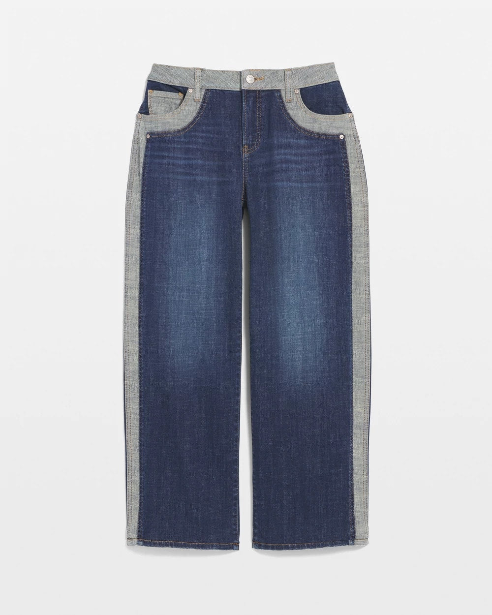 Eclipse Indigo Girlfriend Cropped Colorblock Wide-Leg Jeans