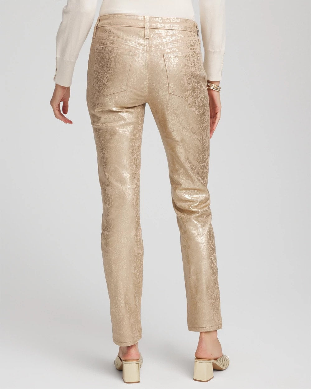 Champagne Fizz Girlfriend Slim Ankle Foiled Lace Jeans