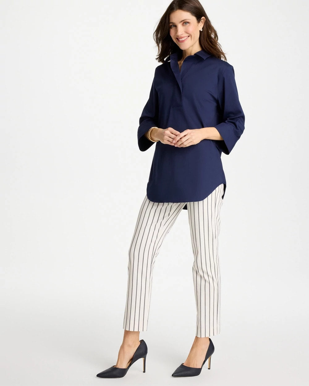 Alabaster Pinstriped Brigitte™ Slim Ankle Pants