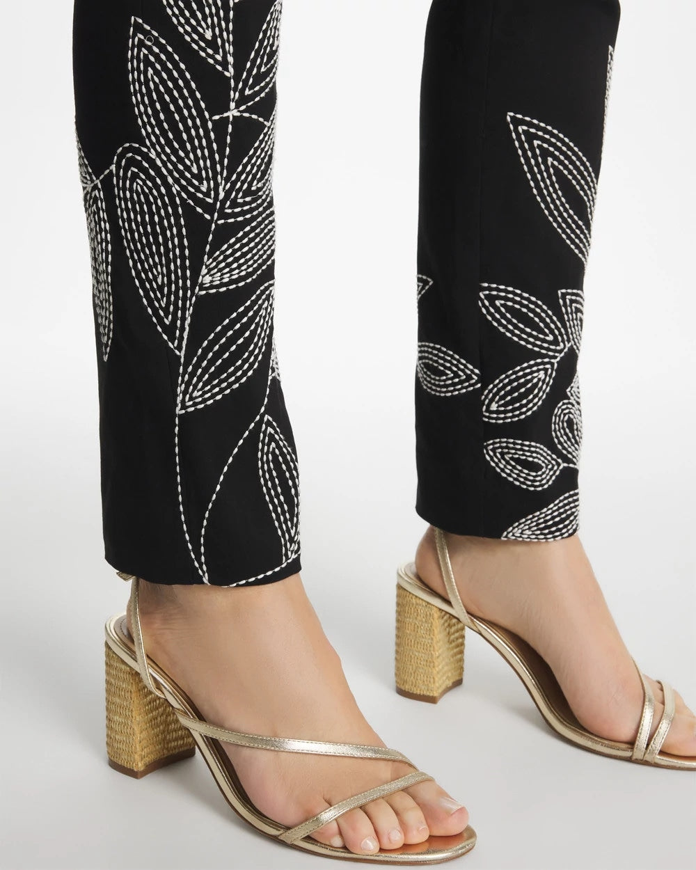 Black Floral Soutache Brigitte™ Slim Pull-On Ankle Pants