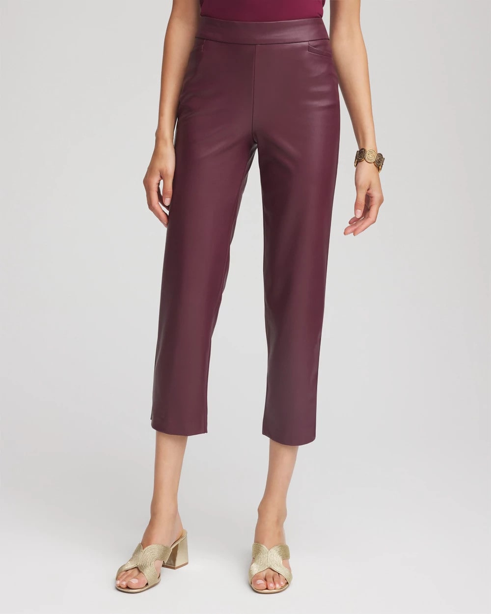 Blackened Burgundy Faux Leather Brigitte™ Pull-On Cropped Pants