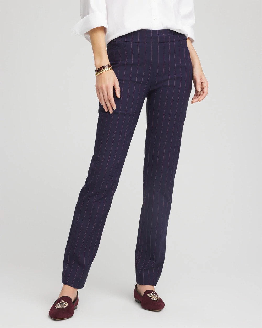 Passport Blue Shadow Stripe Brigitte™ Slim Pull-On Pants