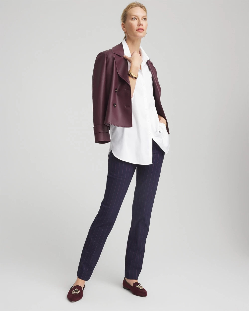 Passport Blue Shadow Stripe Brigitte™ Slim Pull-On Pants