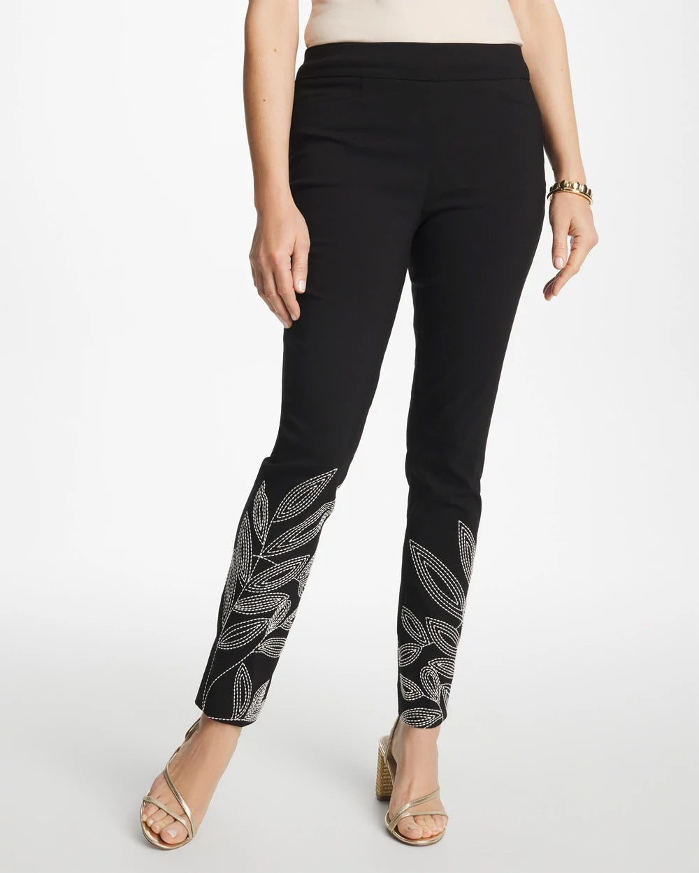 Black Floral Soutache Brigitte™ Slim Pull-On Ankle Pants