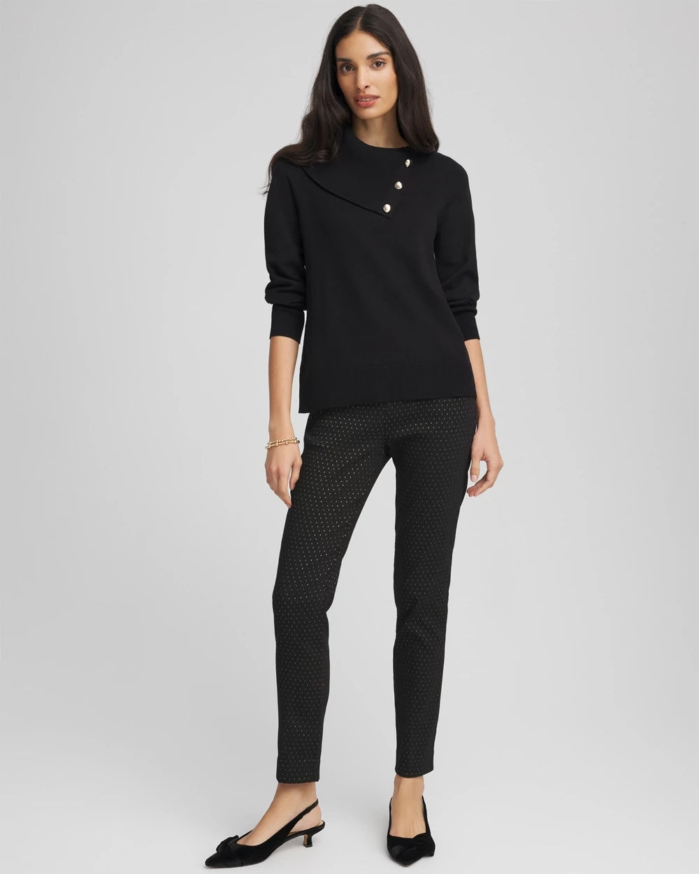 Black Brigitte™ Slim Ankle Jacquard Pants