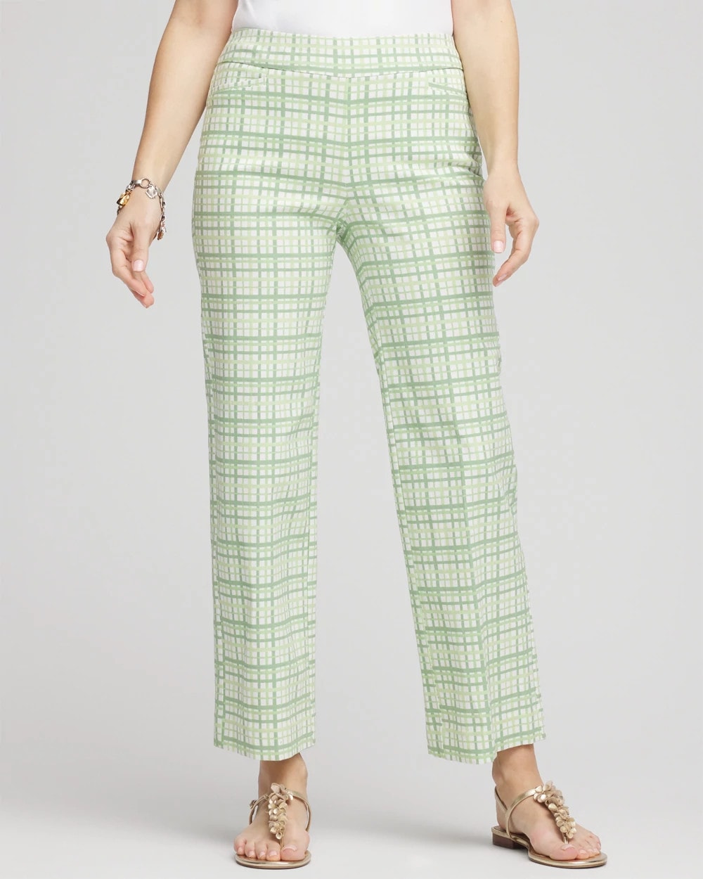 Moroccan Mint Brigitte™ Wide Leg Plaid Cropped Pants