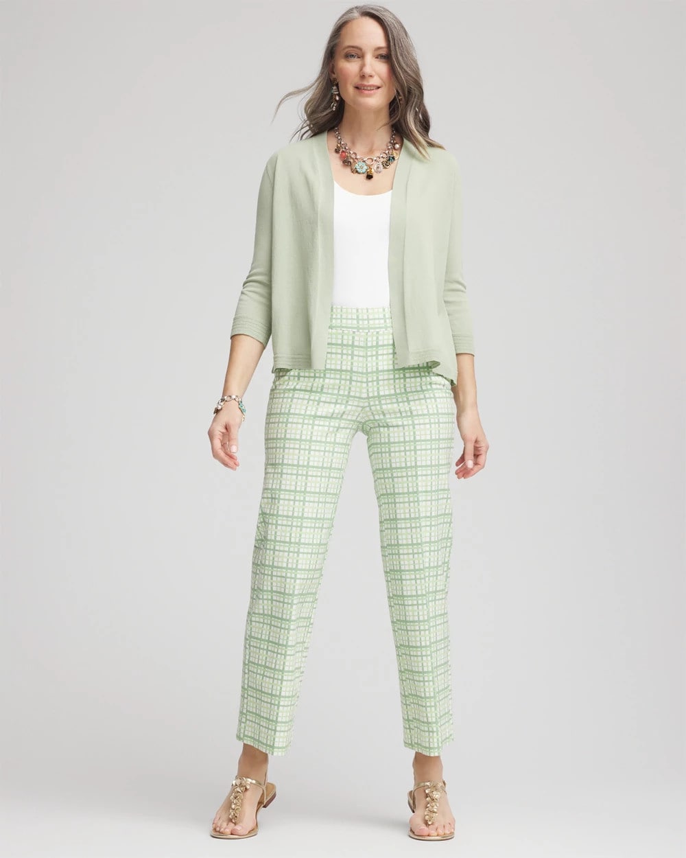 Moroccan Mint Brigitte™ Wide Leg Plaid Cropped Pants
