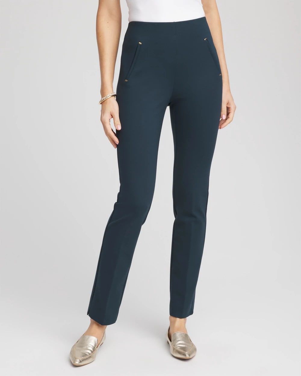 Teal Shadow Juliet Slim Trim Detail Ankle Pants