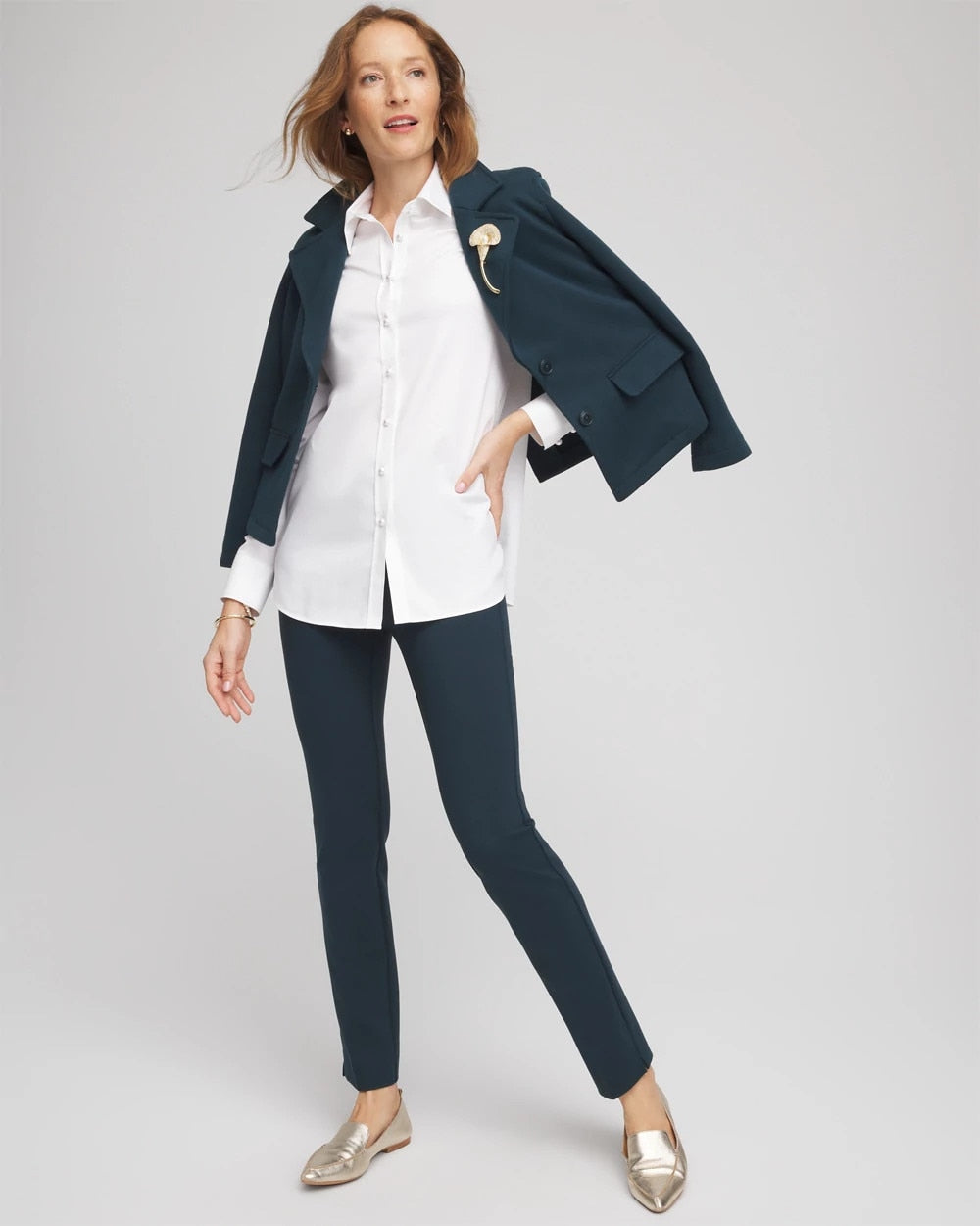 Teal Shadow Juliet Slim Trim Detail Ankle Pants