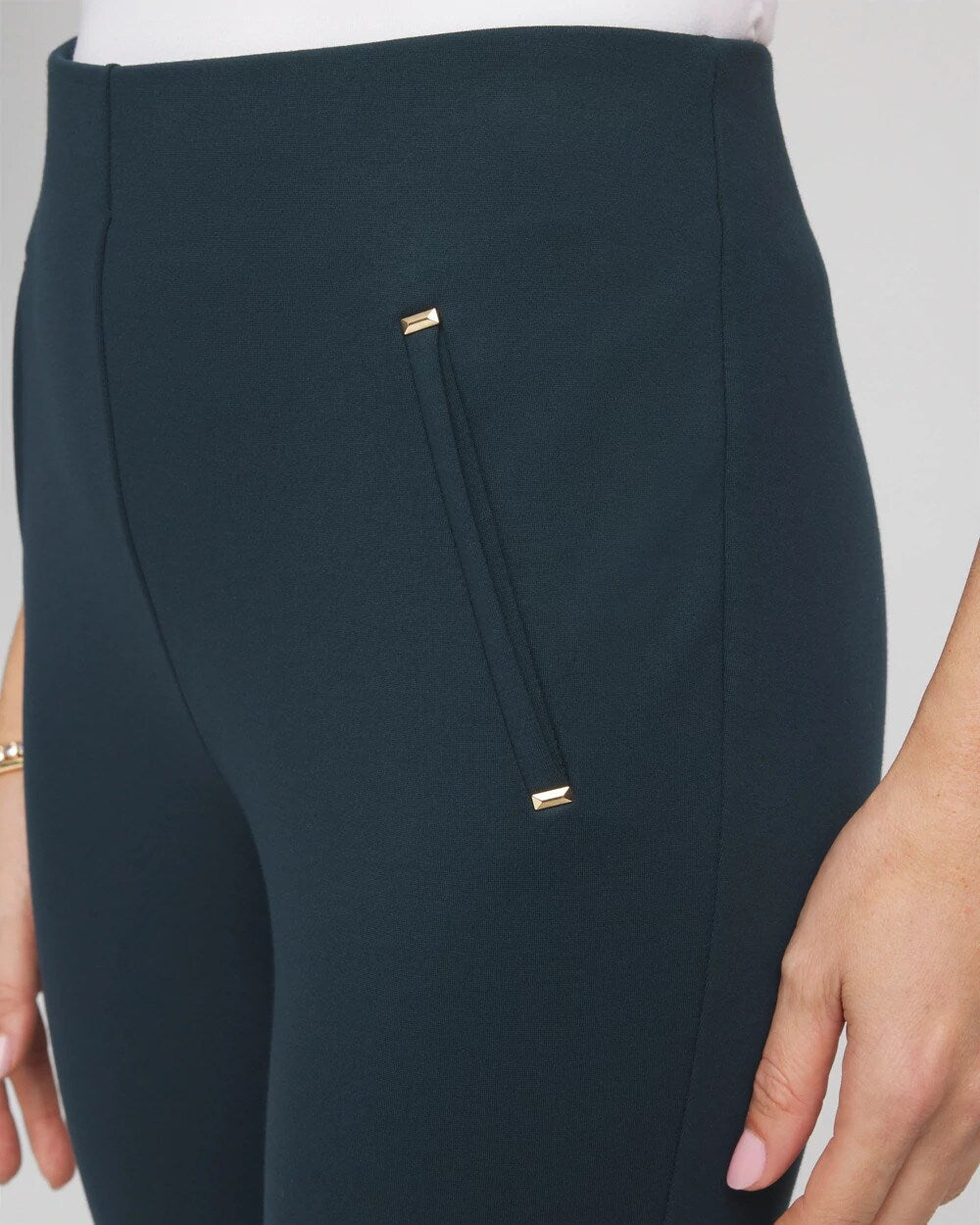 Teal Shadow Juliet Slim Trim Detail Ankle Pants