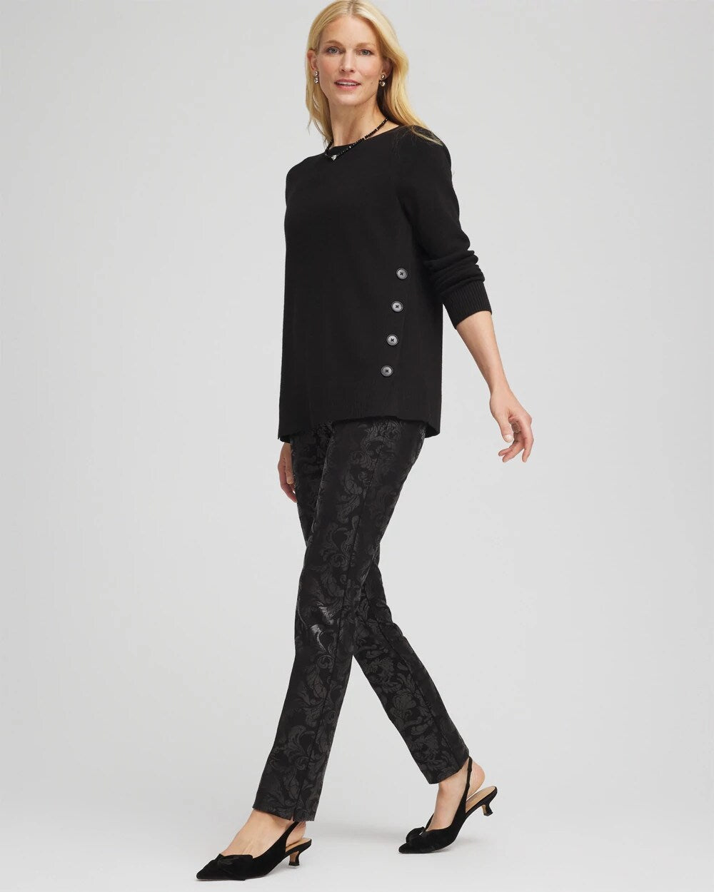 Black Juliet Foiled Slim Ponte Pants
