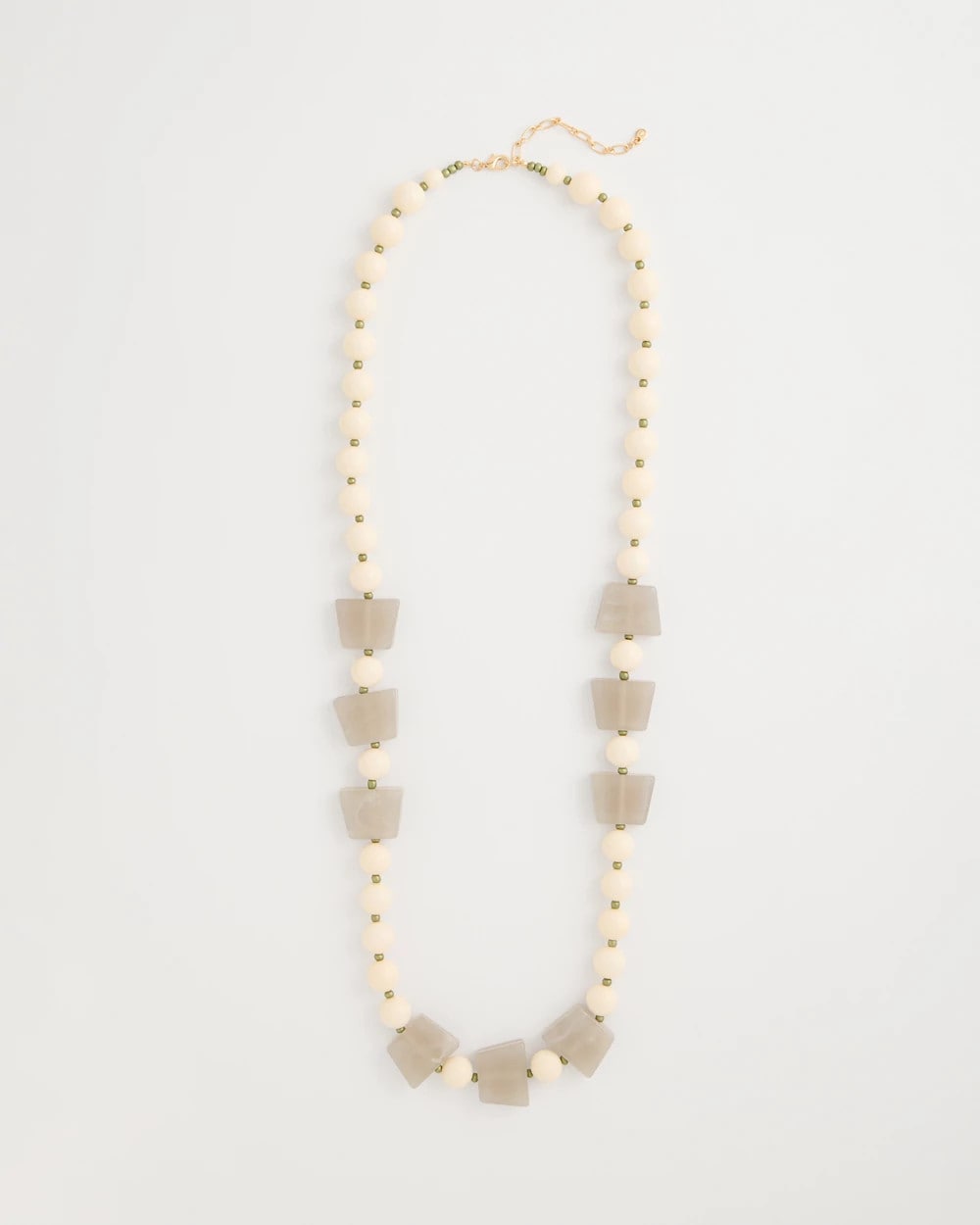 Neutral Long Geo Beaded Necklace