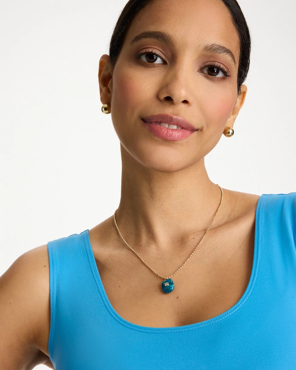Teal Genuine Jade Stone Pendant Necklace