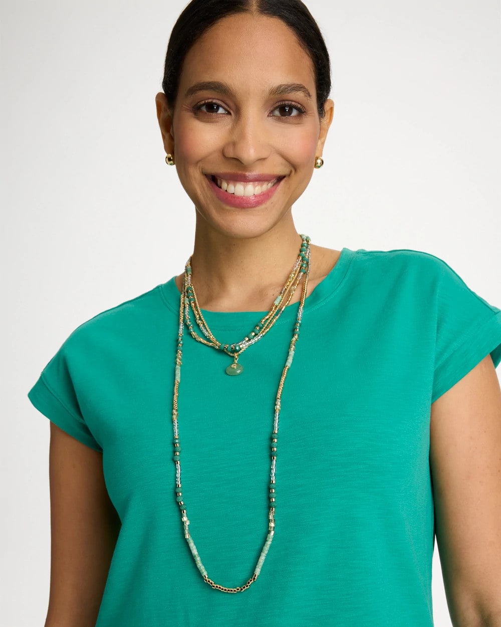 Green Beaded Long Necklace