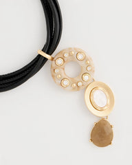 Neutral Embellished Linear Corded Necklace