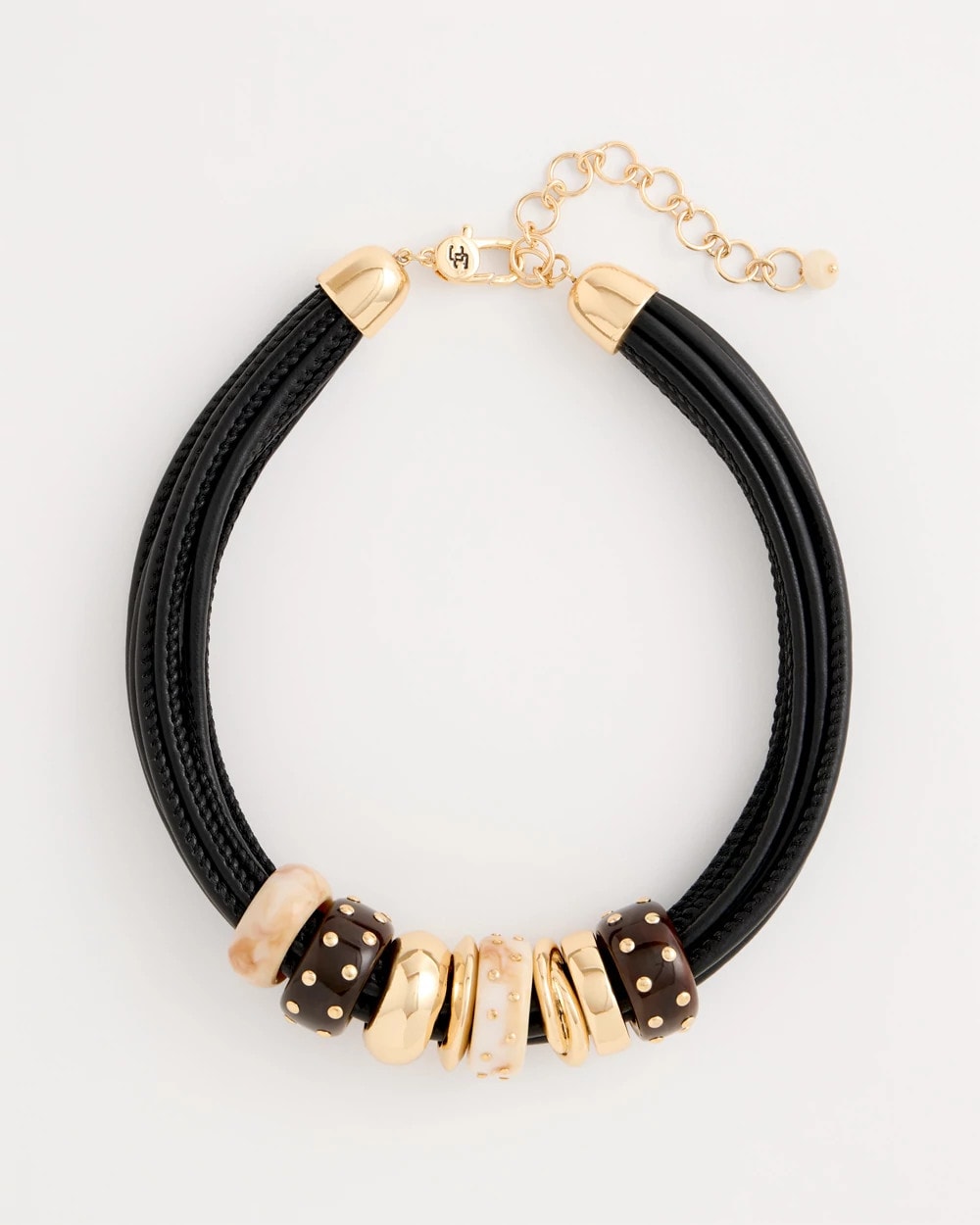 Neutral Embellished Rings Corded Necklace