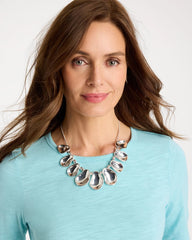 Silver Shiny Silvertone Bib Necklace