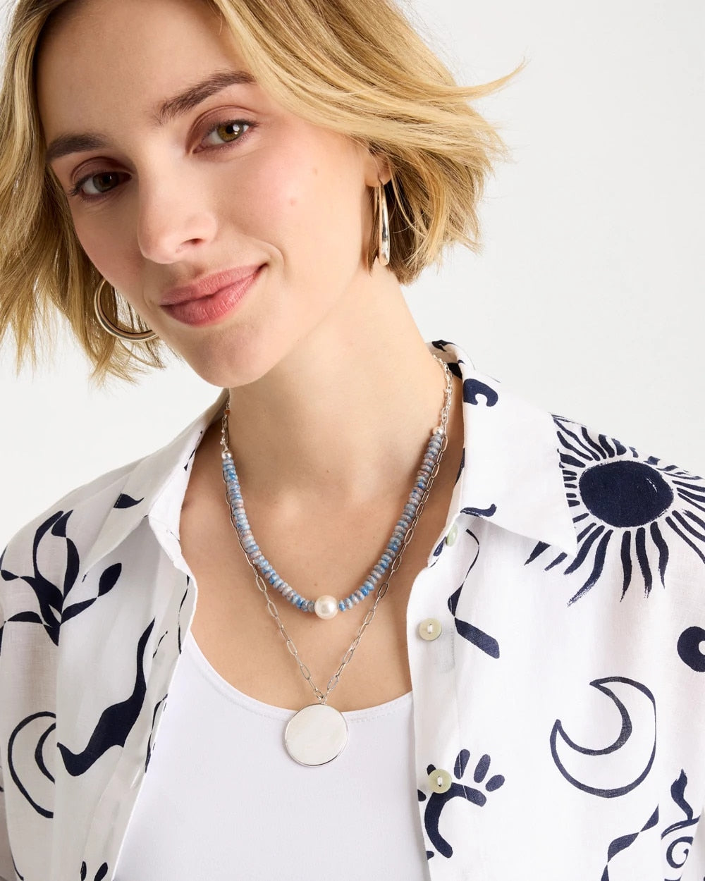 Blue Siren Pendant Layered Necklace