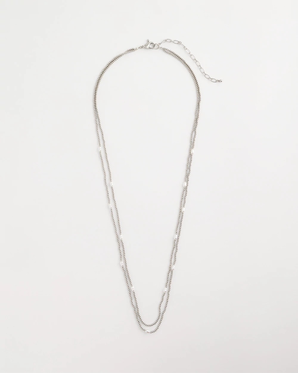 Silver Pearlescent Bead Ball Long Necklace