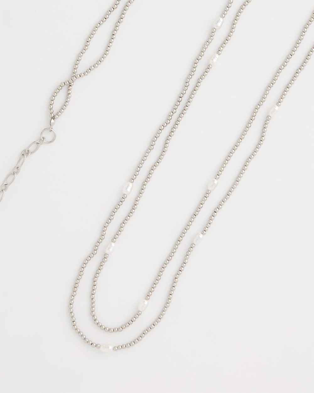 Silver Pearlescent Bead Ball Long Necklace