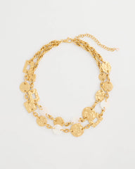 Gold Pearl Hammered Short Necklace