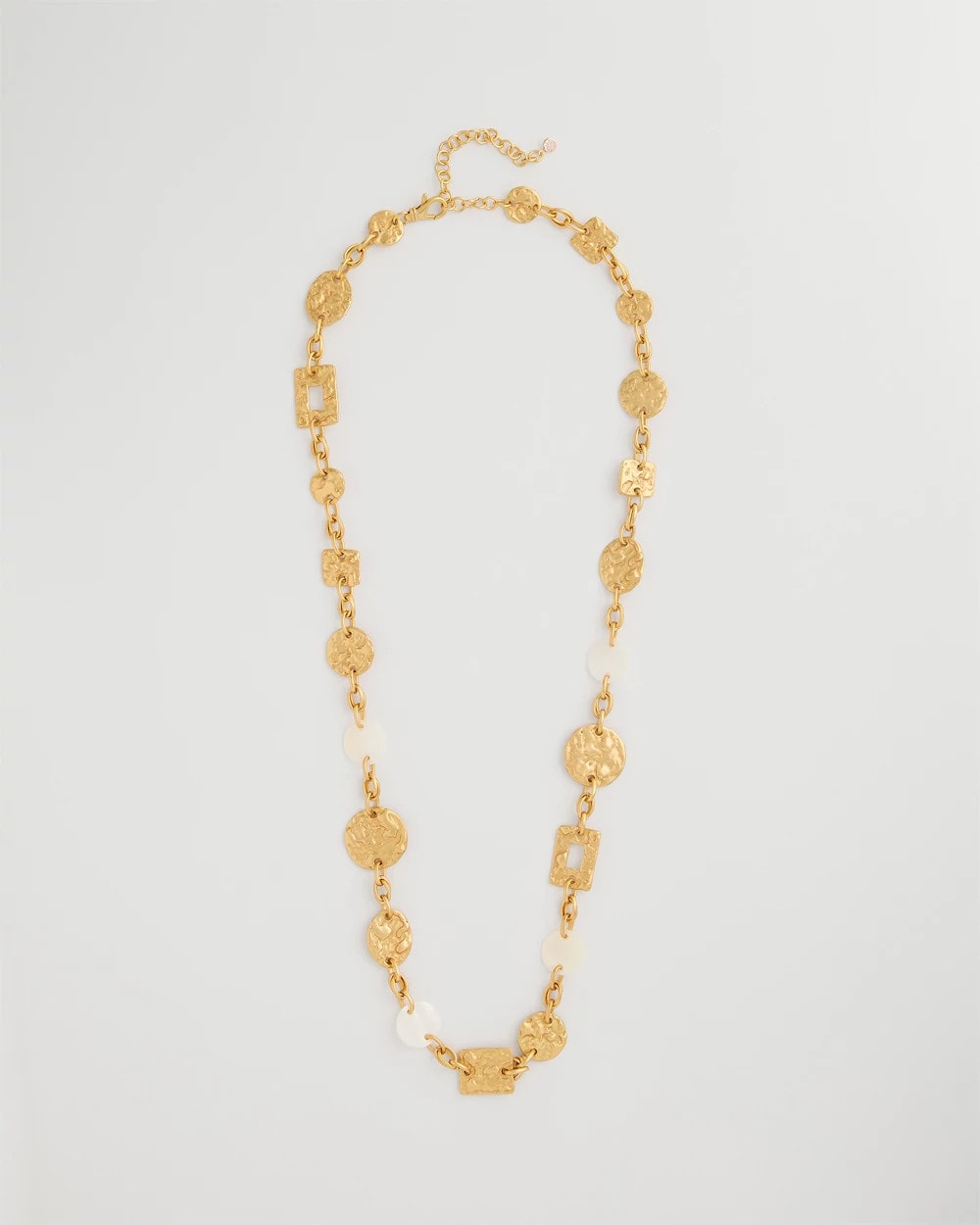 Gold Pearl Hammered Long Necklace