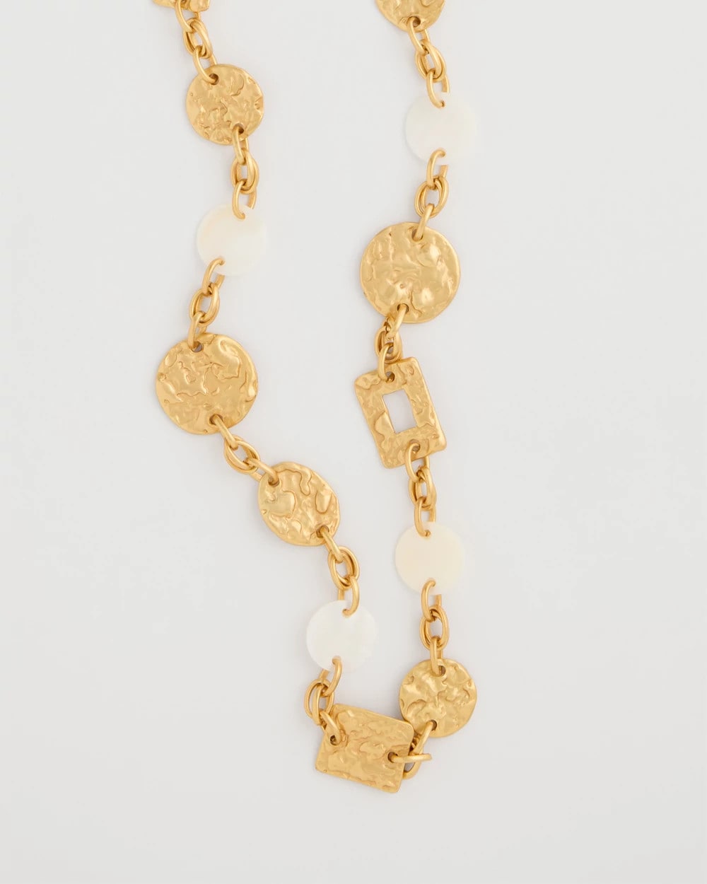 Gold Pearl Hammered Long Necklace