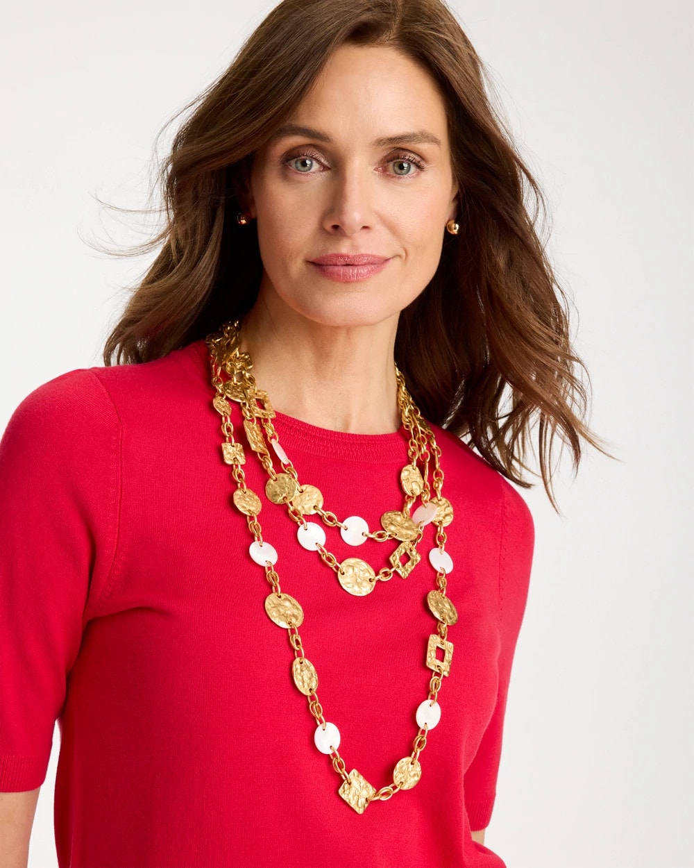 Gold Pearl Hammered Long Necklace