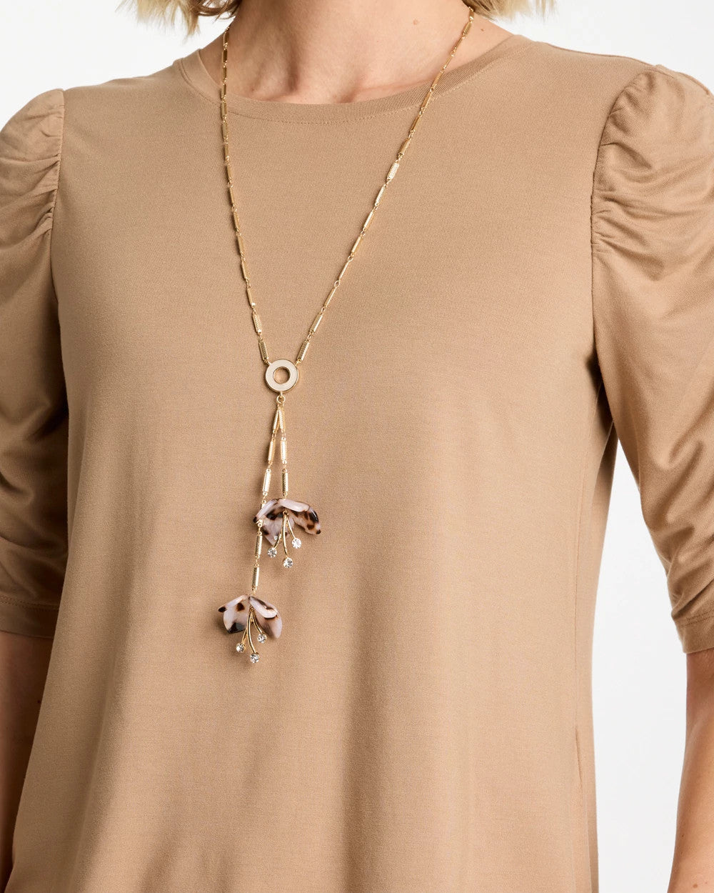 Neutral Tortoise Spider Lily Y-Necklace