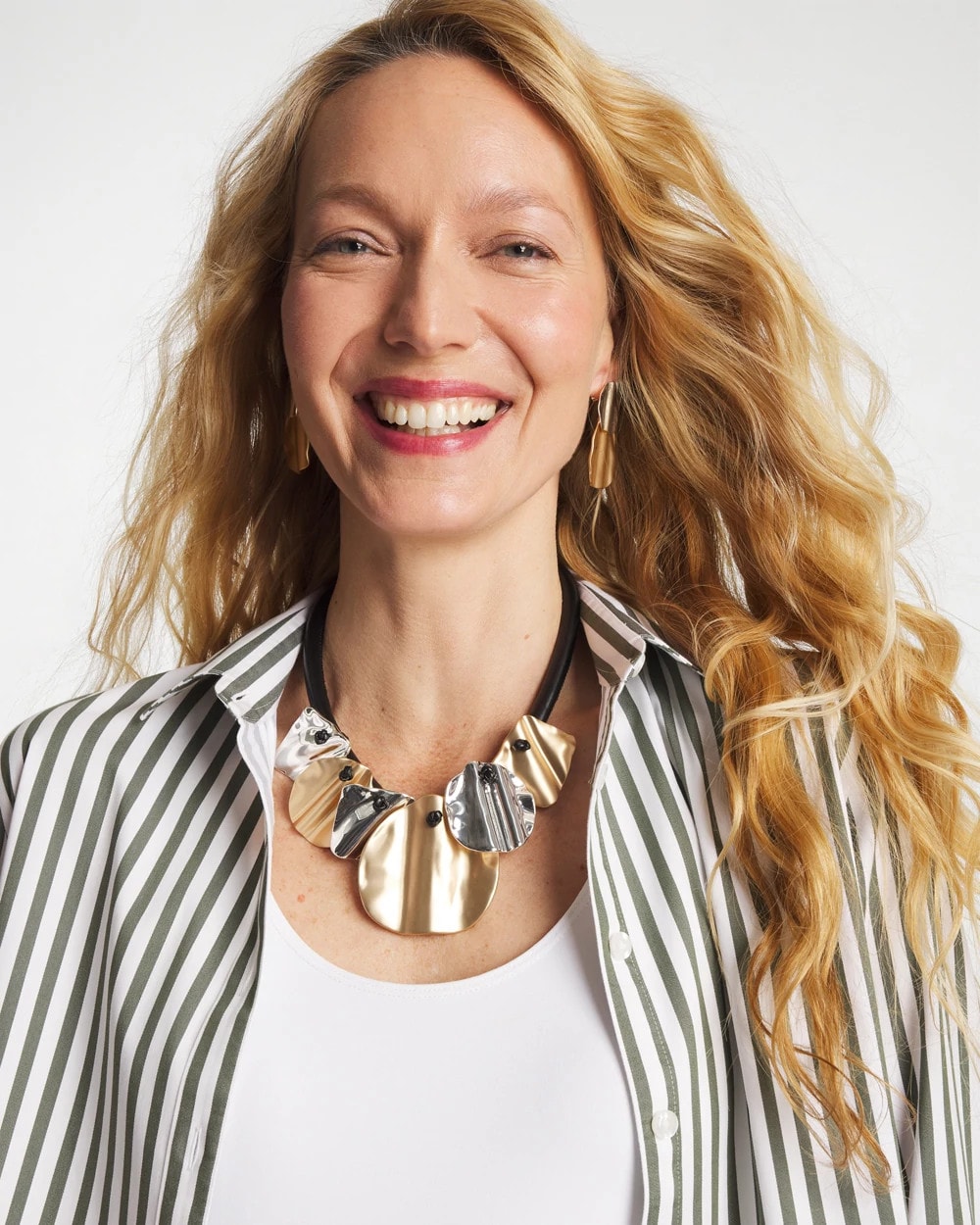 Mixed Metals Crinkle Mixed Metal Bib Necklace