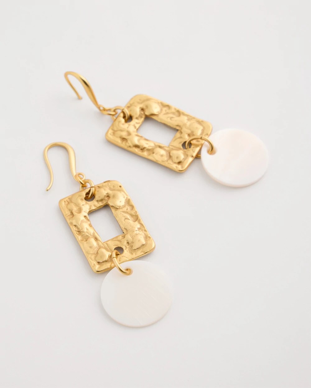 Gold Pearl Hammered Drop Earrings