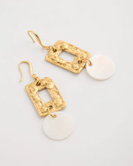 Gold Pearl Hammered Drop Earrings