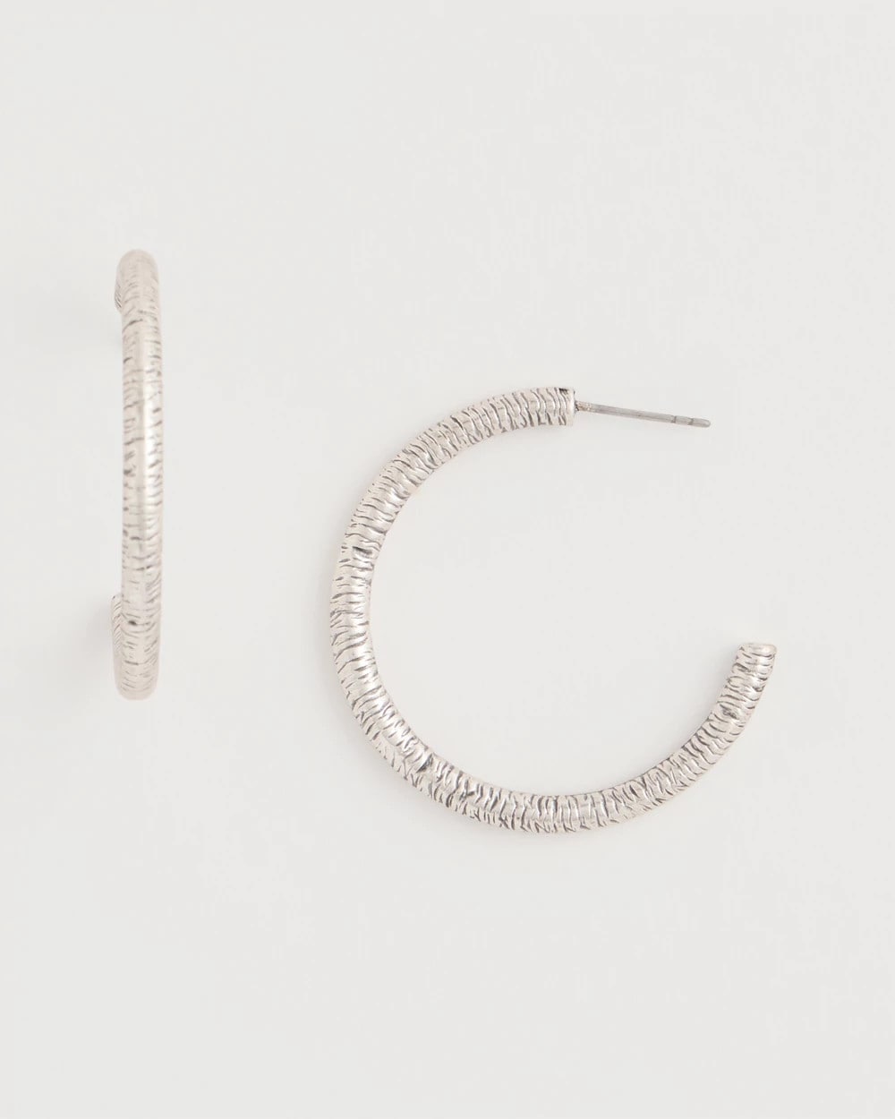 Silver Silvertone Textured Hoop Earrings