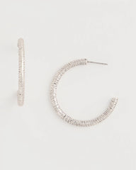 Silver Silvertone Textured Hoop Earrings