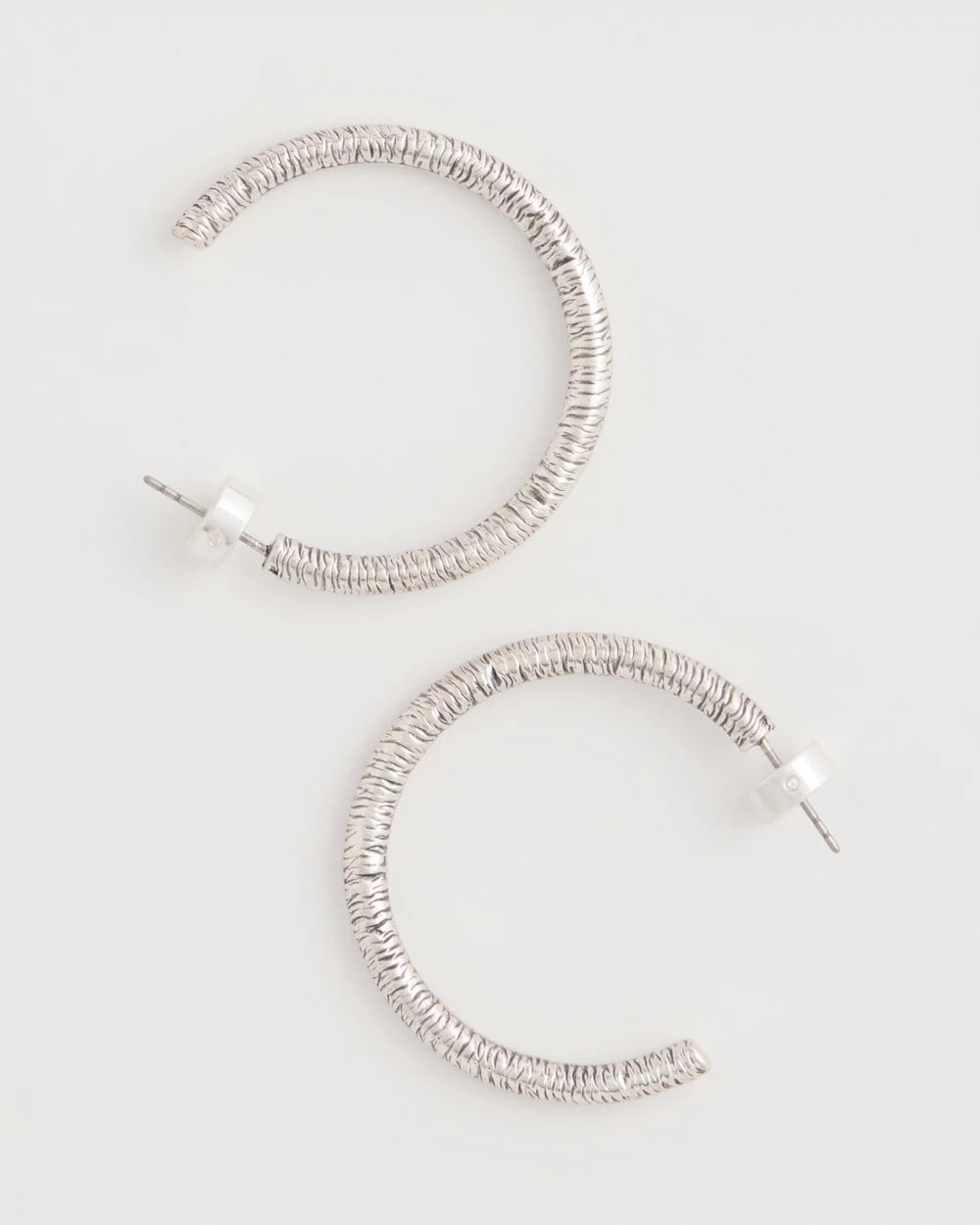 Silver Silvertone Textured Hoop Earrings