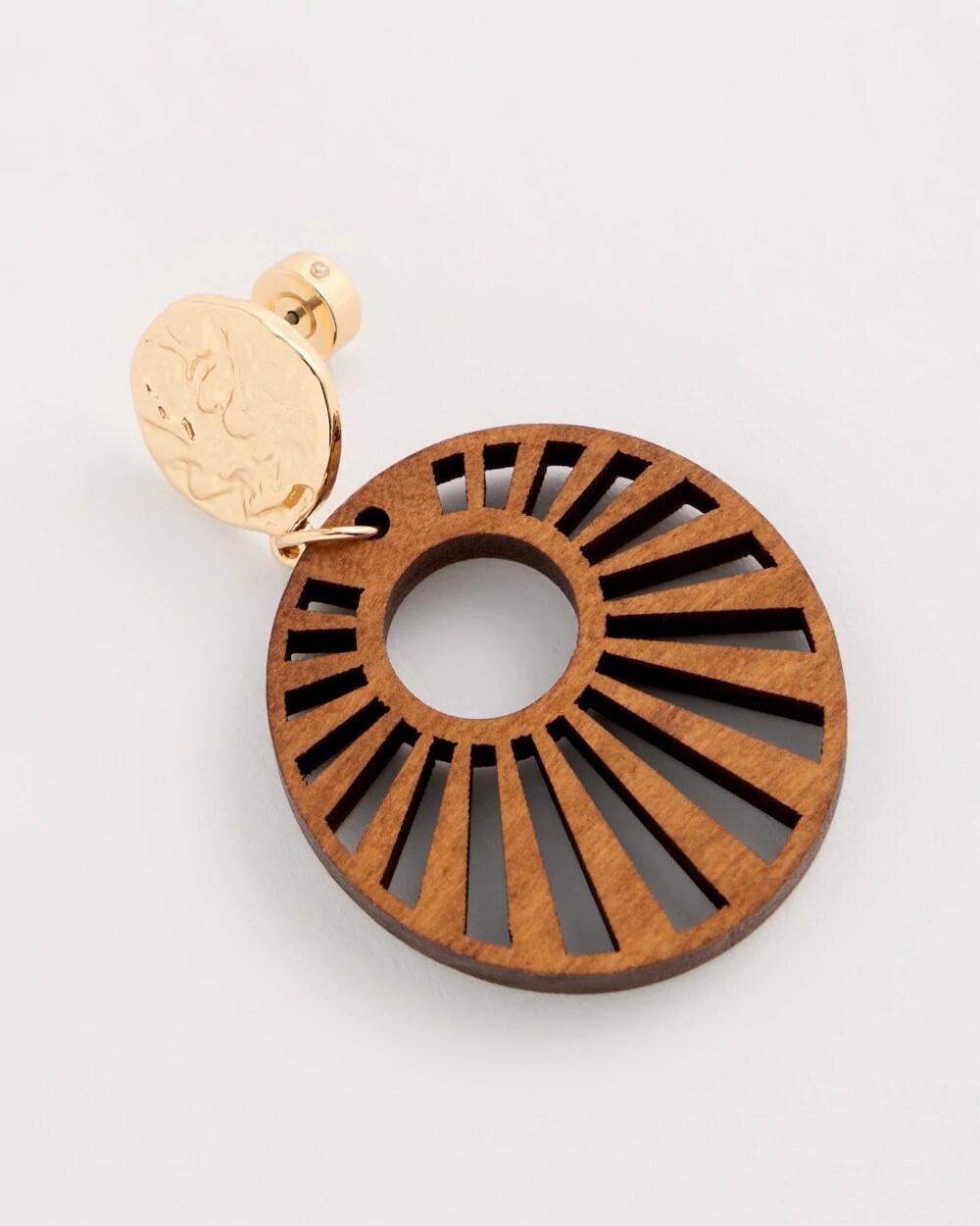 Brown Wood Carved Sun Drop Earrings