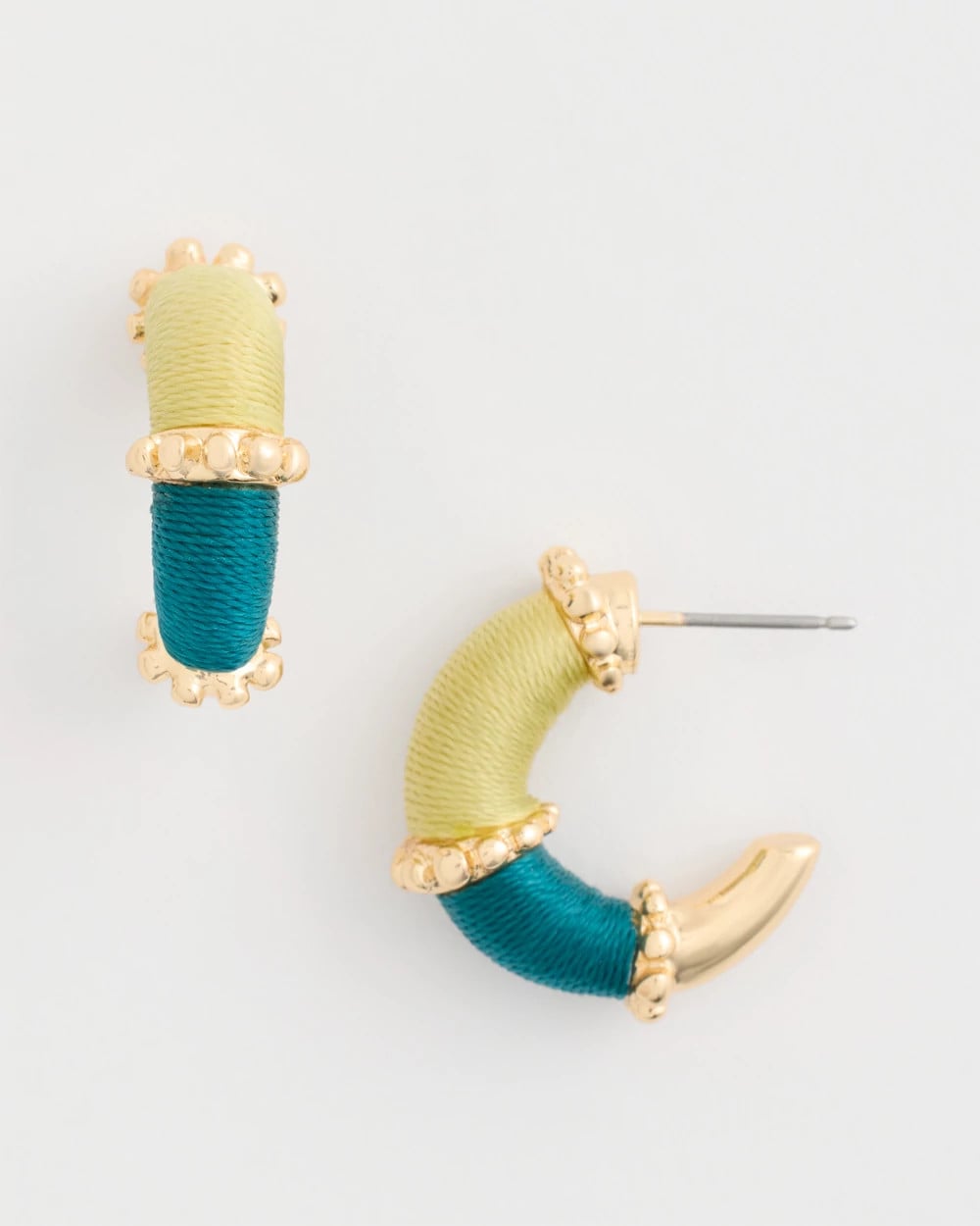 Green Goldtone Two-Tone Threaded Hoop Earrings