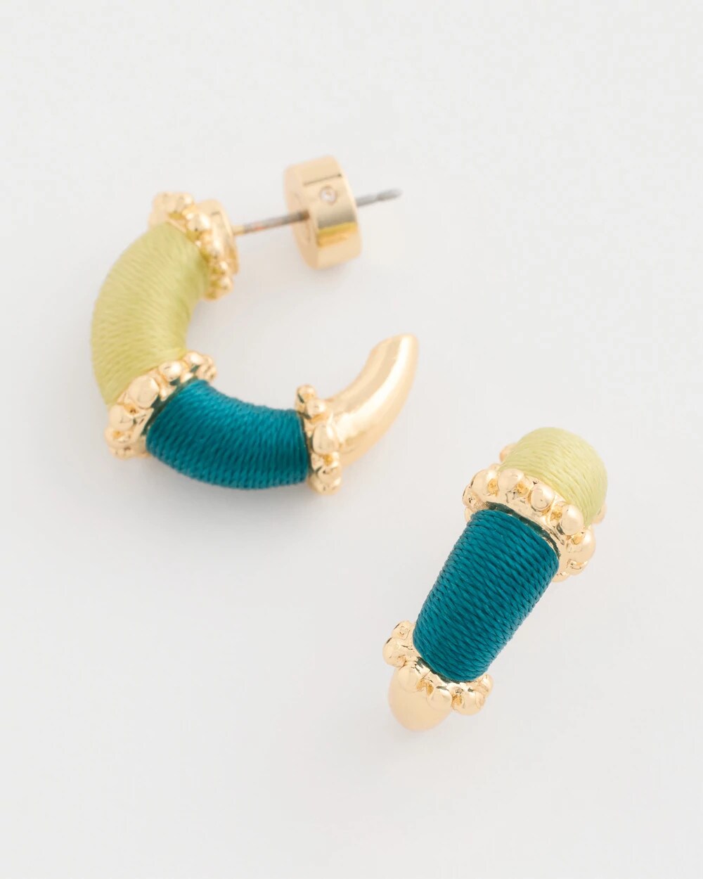 Green Goldtone Two-Tone Threaded Hoop Earrings