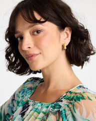 Green Goldtone Two-Tone Threaded Hoop Earrings