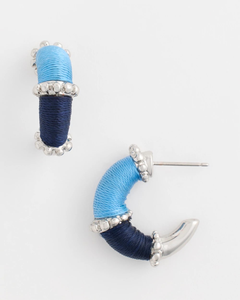 Blue Multi Silvertone Two-Tone Threaded Hoop Earrings