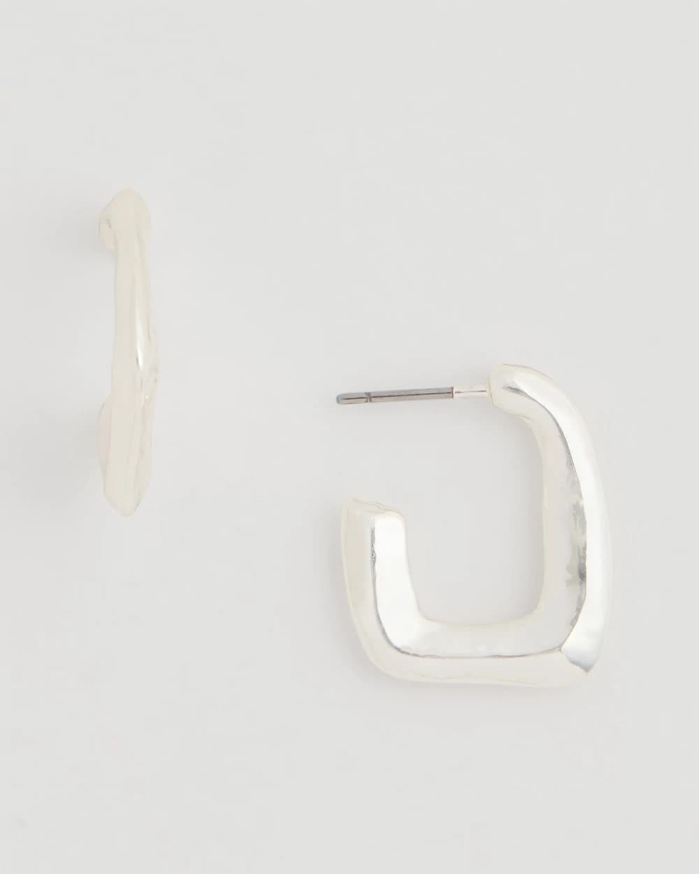 Silver Mini Silvertone Square Earrings