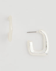 Silver Mini Silvertone Square Earrings
