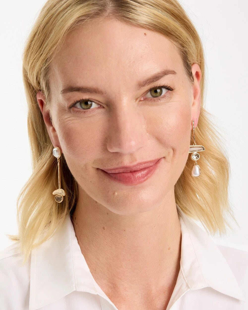 Pearl Asymmetrical Pearlescent Linear Earrings