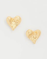 Gold Golden Heart Stud Earrings