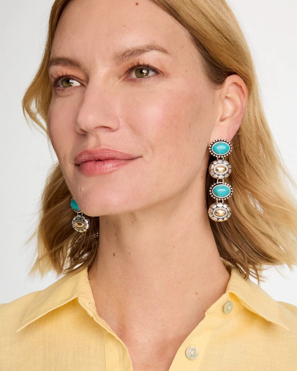Turquoise Turquoise Mixed Metal Linear Earrings